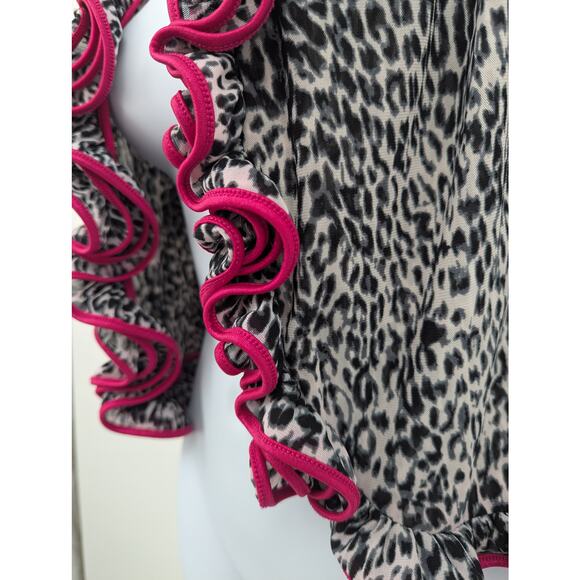 NEW Berek Leopard Ruffle S Cardigan Animal Print Pink Trim Y2K Maximalist Retro - Picture 3 of 10